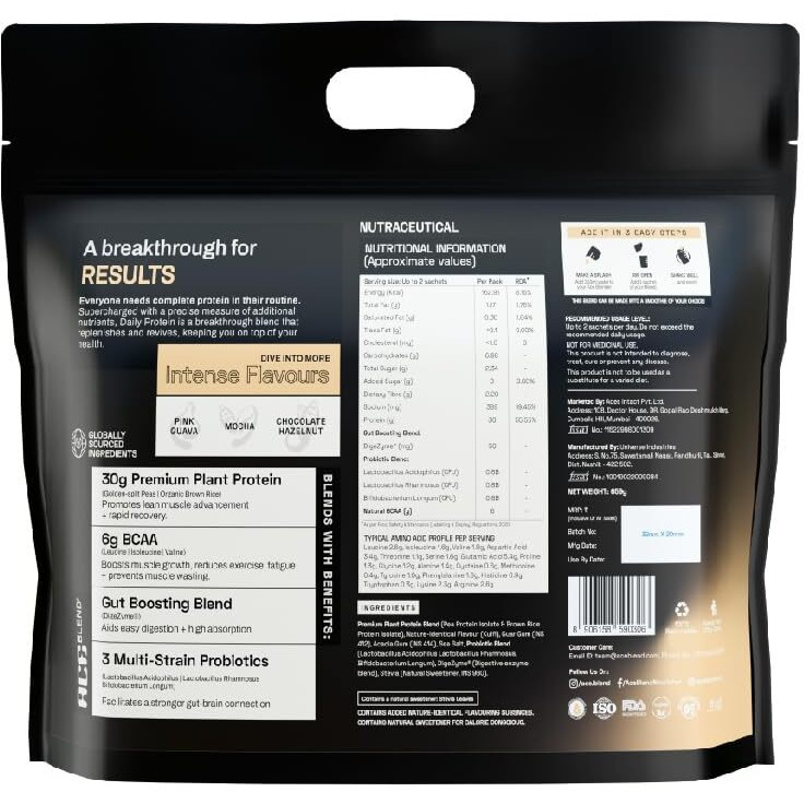 Ace Blend Intense 30G A-Grade Plant Protein Powder | 15 Servings | Kulfi Flavour | Complete Amino Acid Profile | Probiotics + Fiber | 6G Bcaa | 95%+ Bio | Advanced Lean Muscle Growth & Recovery Drink