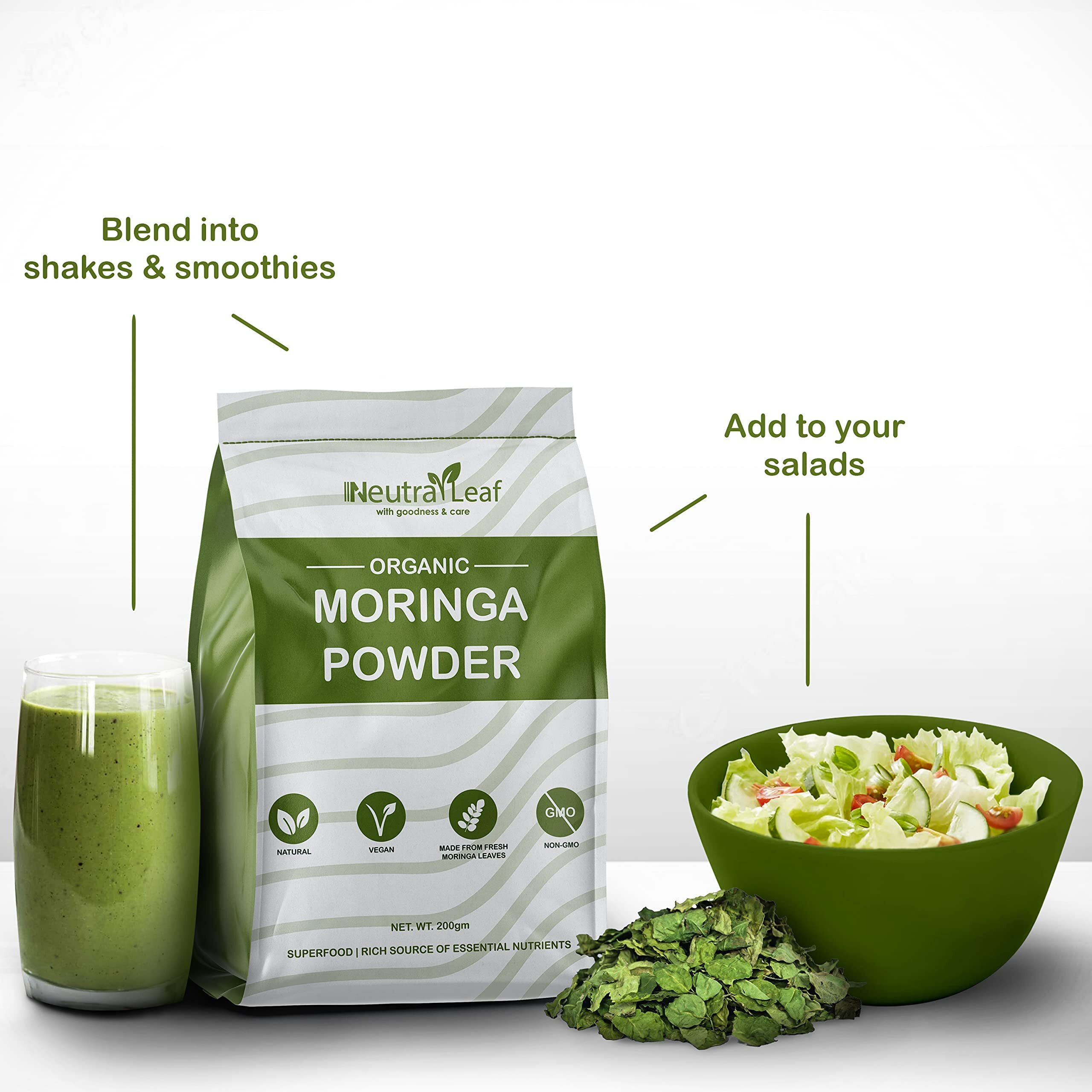 Neutra Leaf Organic Moringa Powder 200G Meets Daily Nutrition Superfood For Drinking, Eating, Apply | Overall Health Boost, Immunity, Digestion & Energy