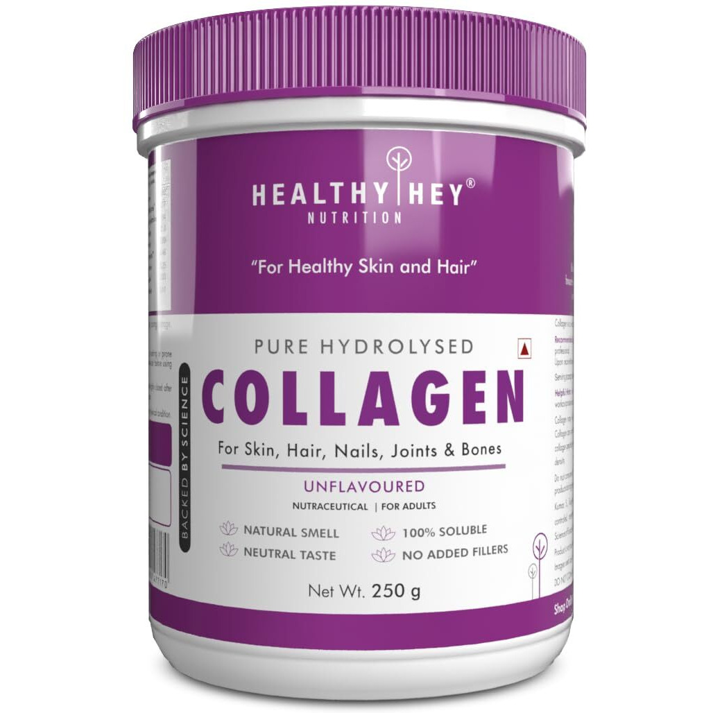 Healthyhey Nutrition Collagen Powder|Collagen Supplement For Glowing Skin|Pure Hydrolysed Collagen Powder For Women & Men|Unflavoured - Pack Of 1-250 Grams