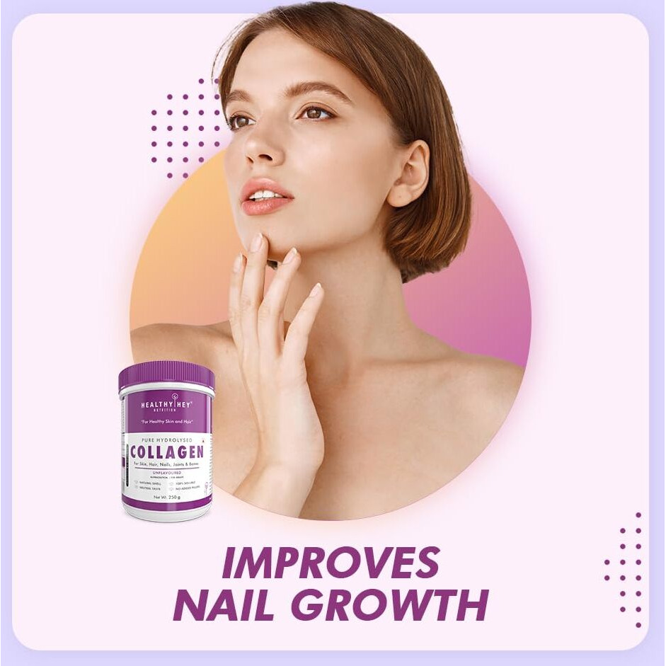 Healthyhey Nutrition Collagen Powder|Collagen Supplement For Glowing Skin|Pure Hydrolysed Collagen Powder For Women & Men|Unflavoured - Pack Of 1-250 Grams