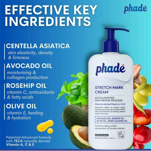 Phade Stretch Mark Cream For Pregnancy, Stretch Marks Cream For Women & Men With Cica I Stretch Mark Removal Cream Enriched With Shea Butter| | Scar Cream 200Ml