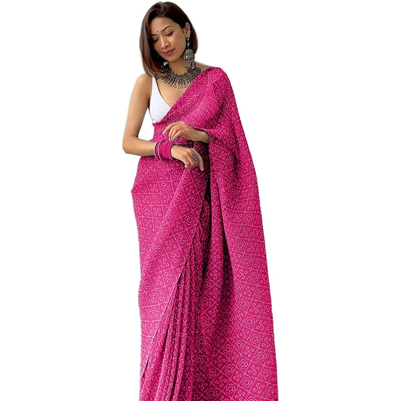 Shiv Textiles Women's Woven Pure Georgette Saree With Pallu And Blouse Piece