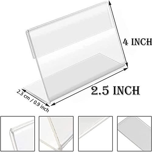 Shuban Acrylic Sign Holder L-Shape Acrylic Table Display Label Price Tag Name Card Holder Stands For School Office Counter Restaurants Supermarket (04X2.5 Inch - 100Pcs)