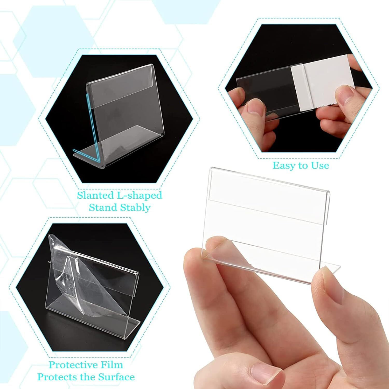 Shuban Acrylic Sign Holder L-Shape Acrylic Table Display Label Price Tag Name Card Holder Stands For School Office Counter Restaurants Supermarket (03X2 Inch - 100Pcs)