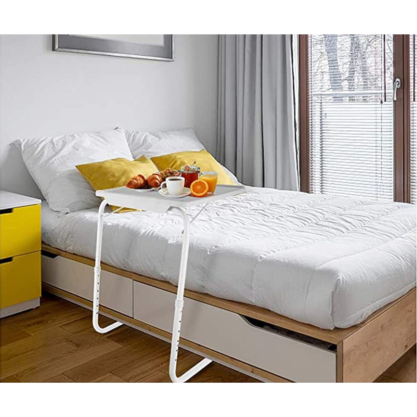 Bi3 Metal Epoxy Coating Multipurpose Laptop Study Table Strong Top 6 Heights 3 Angles Portable Adjustable Foldable (Milk White)