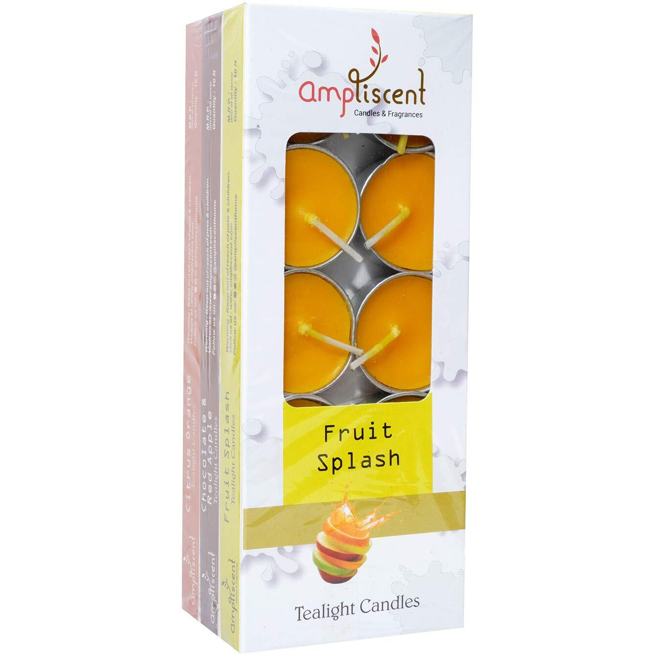 Ampliscent Tea Lights Candles Aromatherapy Candle Natural Soy Wax For Candle Holder And Gift Set (Chocolate Red Apple + Fruit Splash + Citrus Orange) (Pack Of 3, 30 Candles)