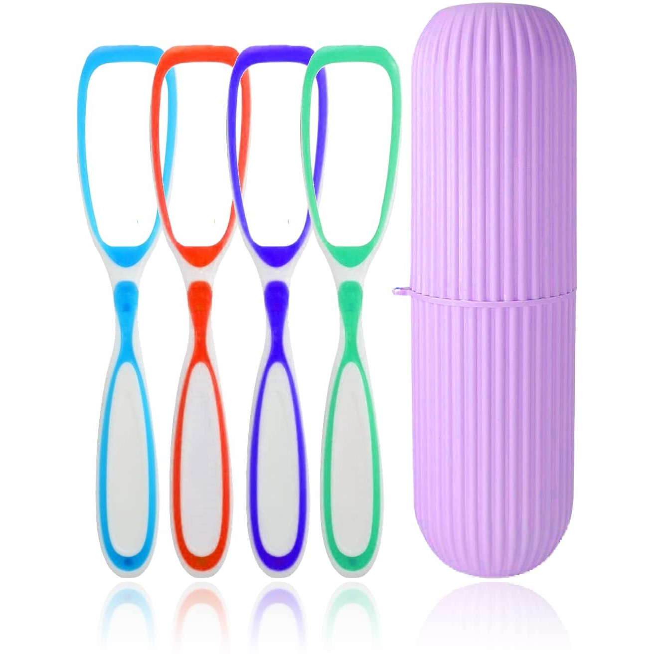 Styllent 4 Pcs Soft Double Action Tongue Cleaner Scrapper For Kids And Adults With Travel Capsule Plastic Tooth Brush Paste Holder Flexible Design For Health, Oral Care Tool Easy To Use - Pack Of 4