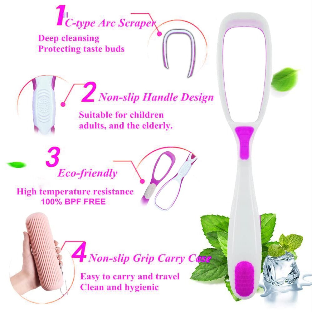 Styllent 4 Pcs Soft Double Action Tongue Cleaner Scrapper For Kids And Adults With Travel Capsule Plastic Tooth Brush Paste Holder Flexible Design For Health, Oral Care Tool Easy To Use - Pack Of 4