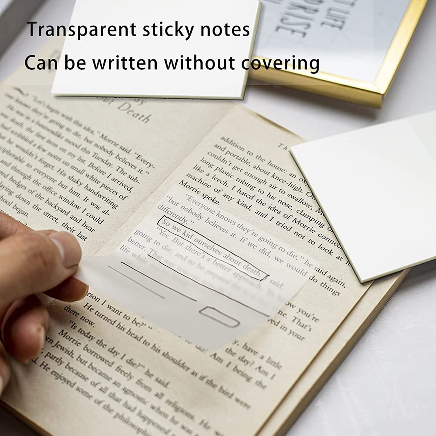 Aminit Transparent Sticky Notes Pastel Sticky Note Clear Self-Sticky Annotation, Waterproof Translucent Color Memo Pad For Office & School Pack 3