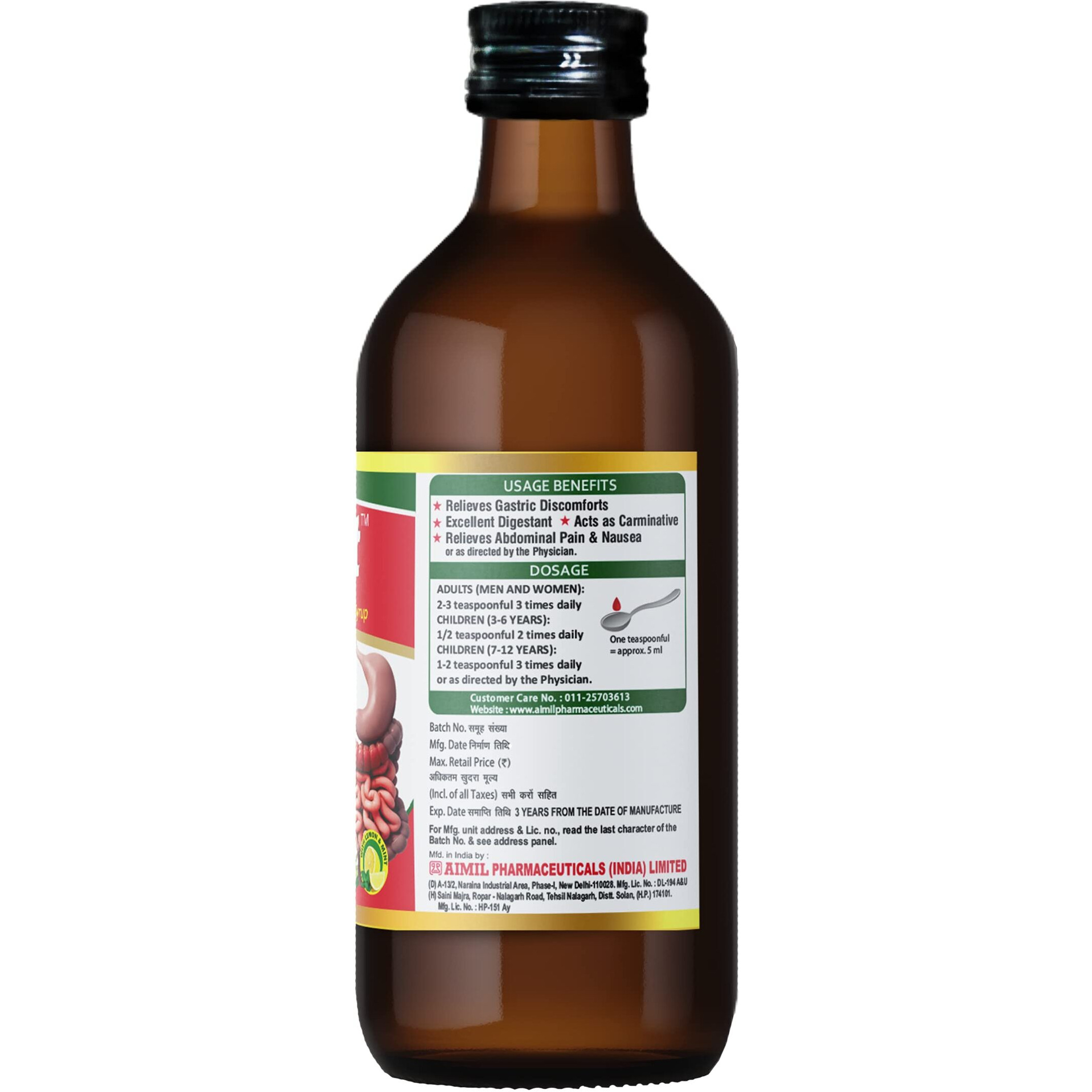 Aimil Zymnet Plus Syrup - 200Ml (Pack Of 1) | Ayurvedic Syrup For Gastric & Digestive Health, Acidity, Controls Nausea | With Carminative Herbs