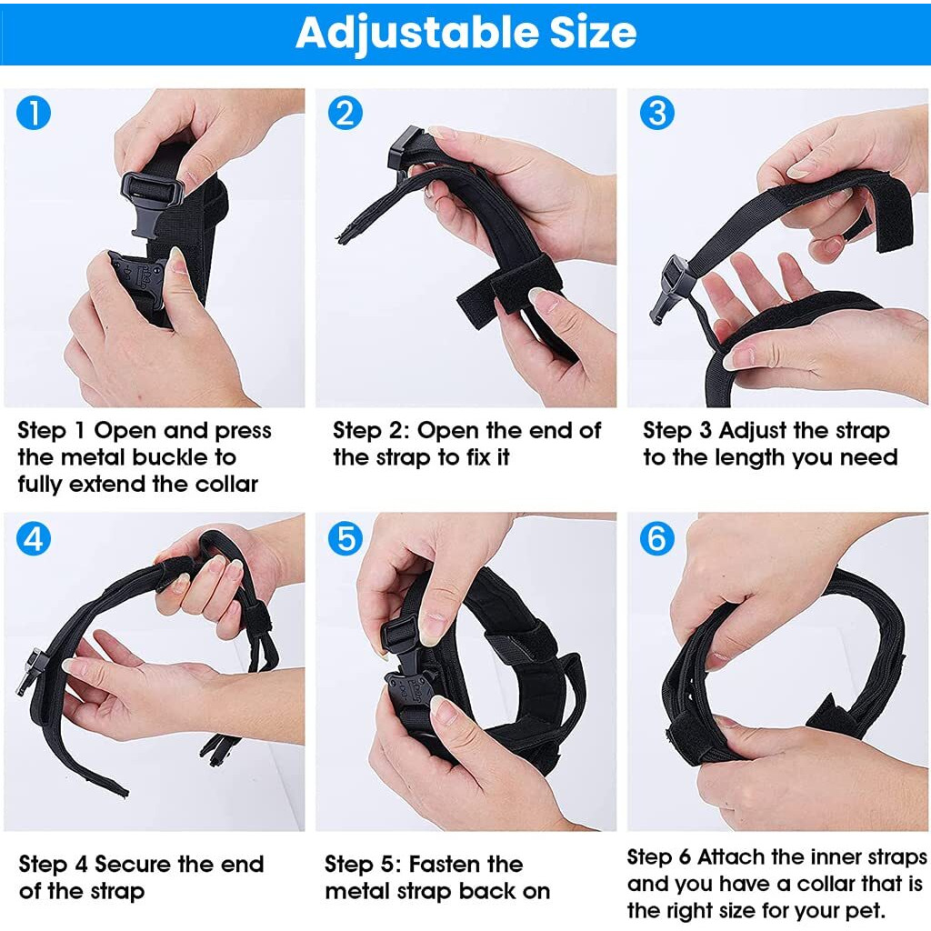 Qpets Dogs Collar For Large Dogs, Adjustable Nylon Tactical Dog Belt With Strap Handle, Dog Training Collar Quick Release Metal Buckle For Medium Adult Dogs (43-52Cm, Black)