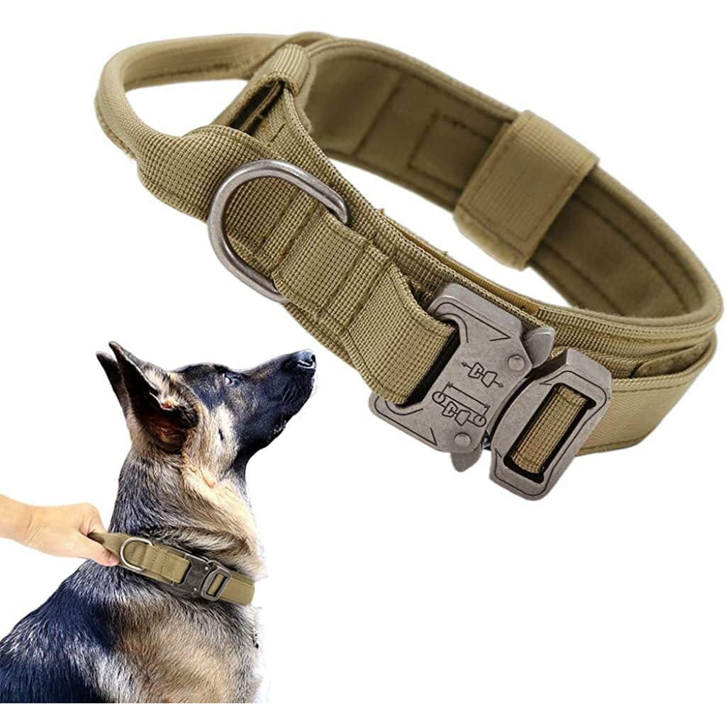 Qpets Dog Collar Adjustable Nylon Tactical Dog Collar With Strap Handle Dog Training Collar Quick Release Metal Buckle For Small Medium Large Dogs (L, 17''-20.5''/43-52 Cm), Multicolor