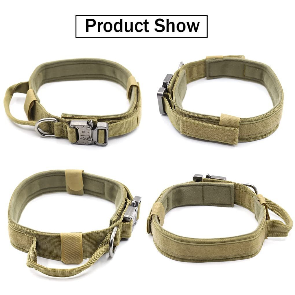 Qpets Dog Collar Adjustable Nylon Tactical Dog Collar With Strap Handle Dog Training Collar Quick Release Metal Buckle For Small Medium Large Dogs (L, 17''-20.5''/43-52 Cm), Multicolor