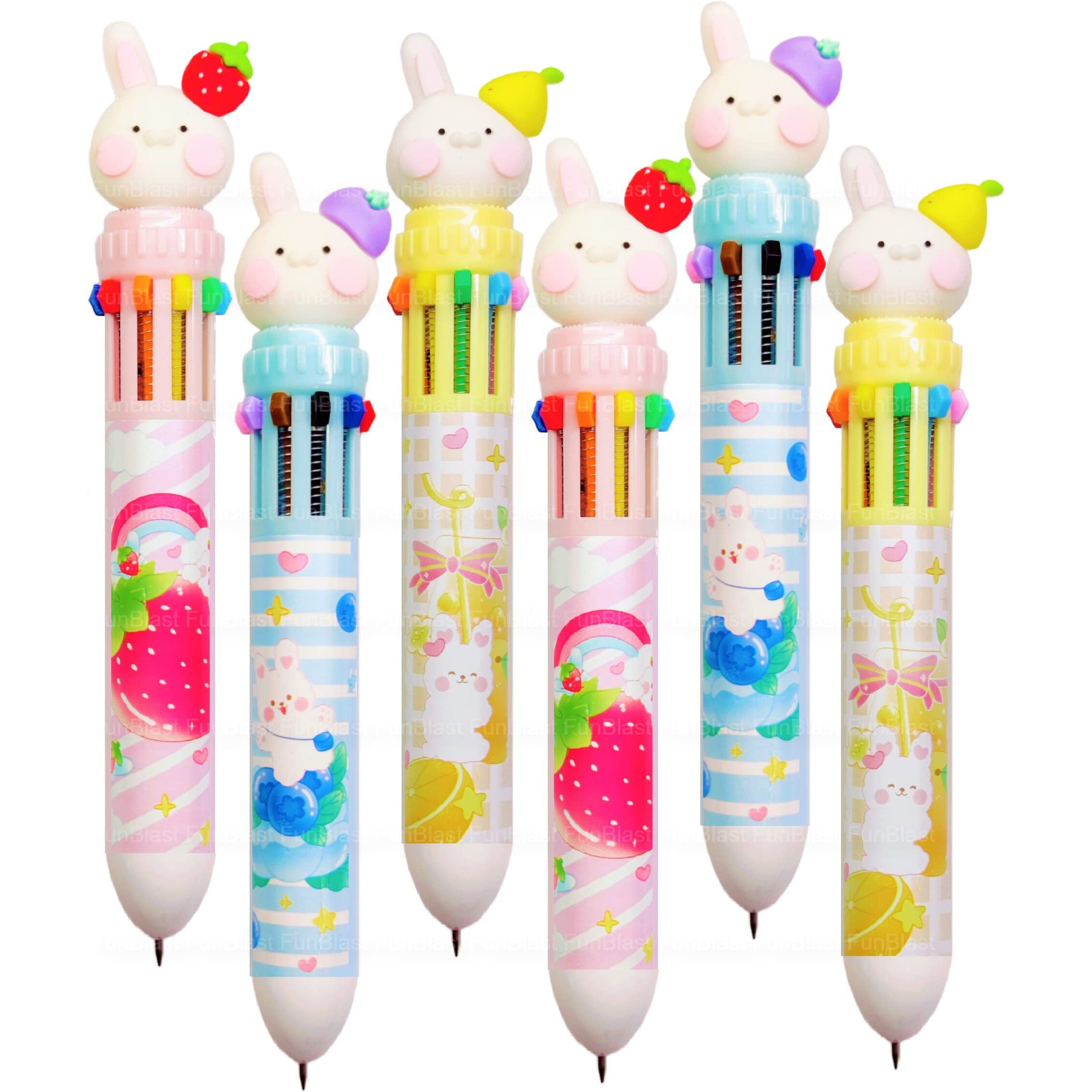 Funblast 10 In 1 Pens For Kids Ball Pen Set For School&Office-Cartoon Pen For Office,School Stationery Items For Kids-Stationery Kit,Stationery Set,Birthday Return Gift (6 Pcs),Blue