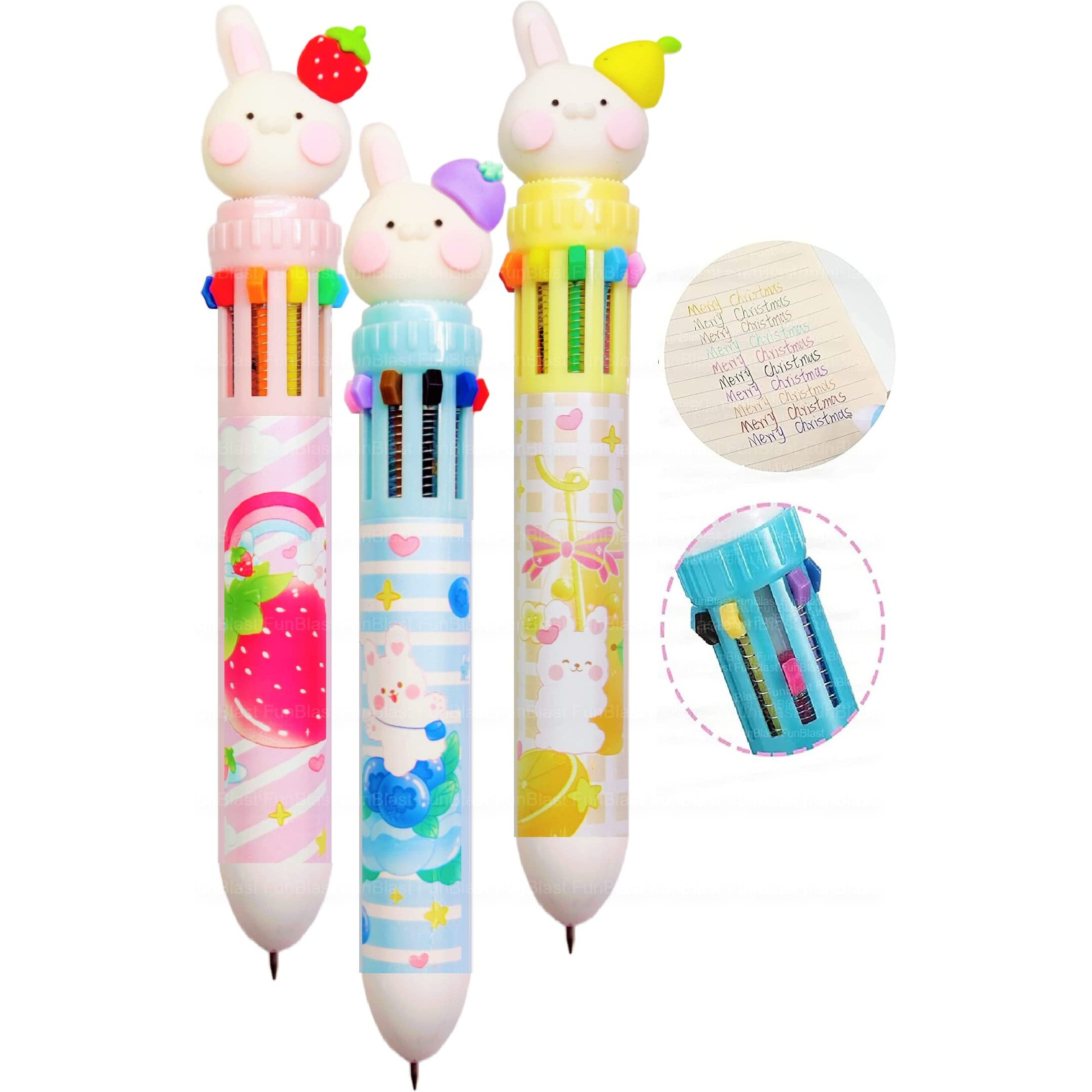 Funblast 10 In 1 Pens For Kids Ball Pen Set For School&Office-Cartoon Pen For Office,School Stationery Items For Kids-Stationery Kit,Stationery Set,Birthday Return Gift (3 Pcs),Blue