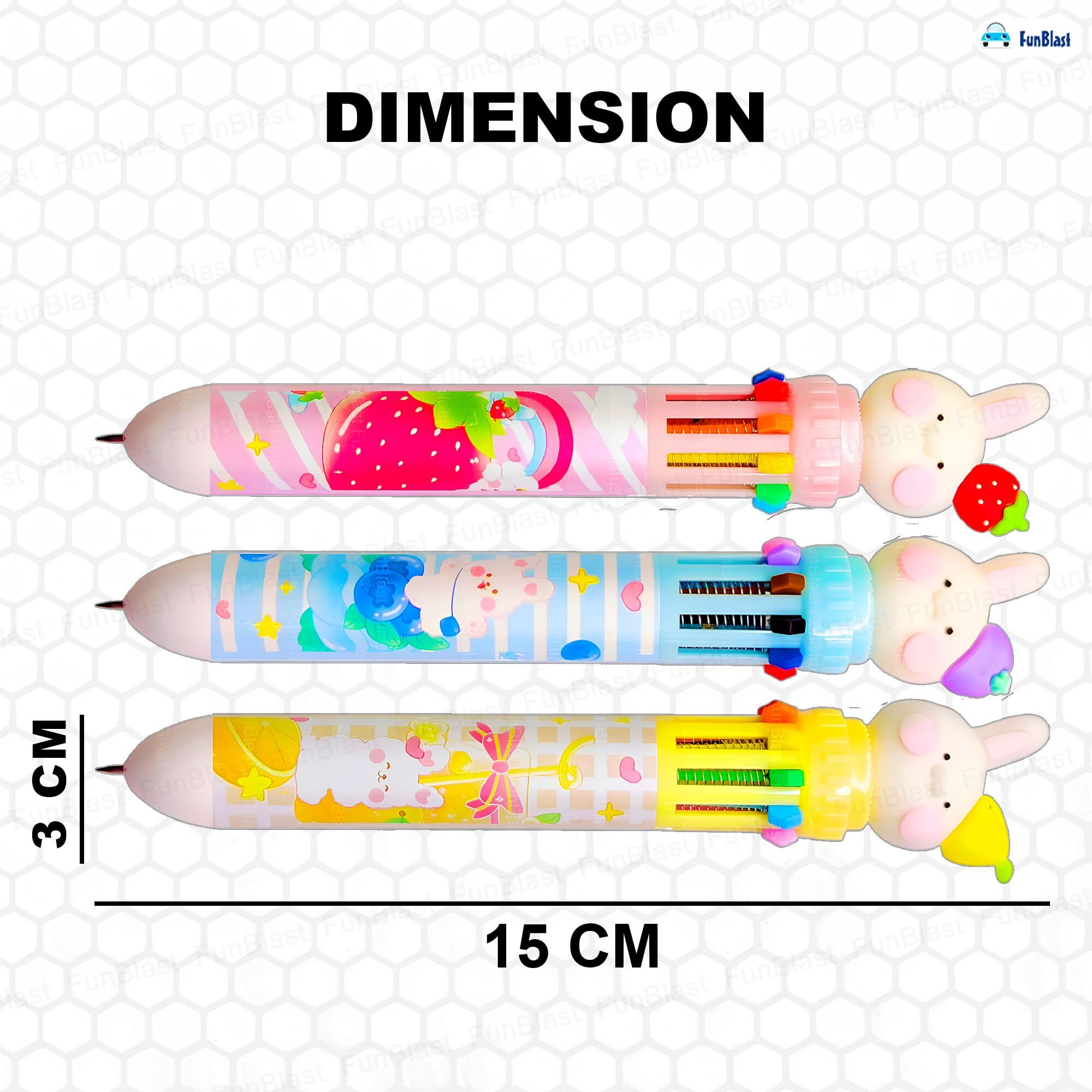 Funblast 10 In 1 Pens For Kids Ball Pen Set For School&Office-Cartoon Pen For Office,School Stationery Items For Kids-Stationery Kit,Stationery Set,Birthday Return Gift (3 Pcs),Blue