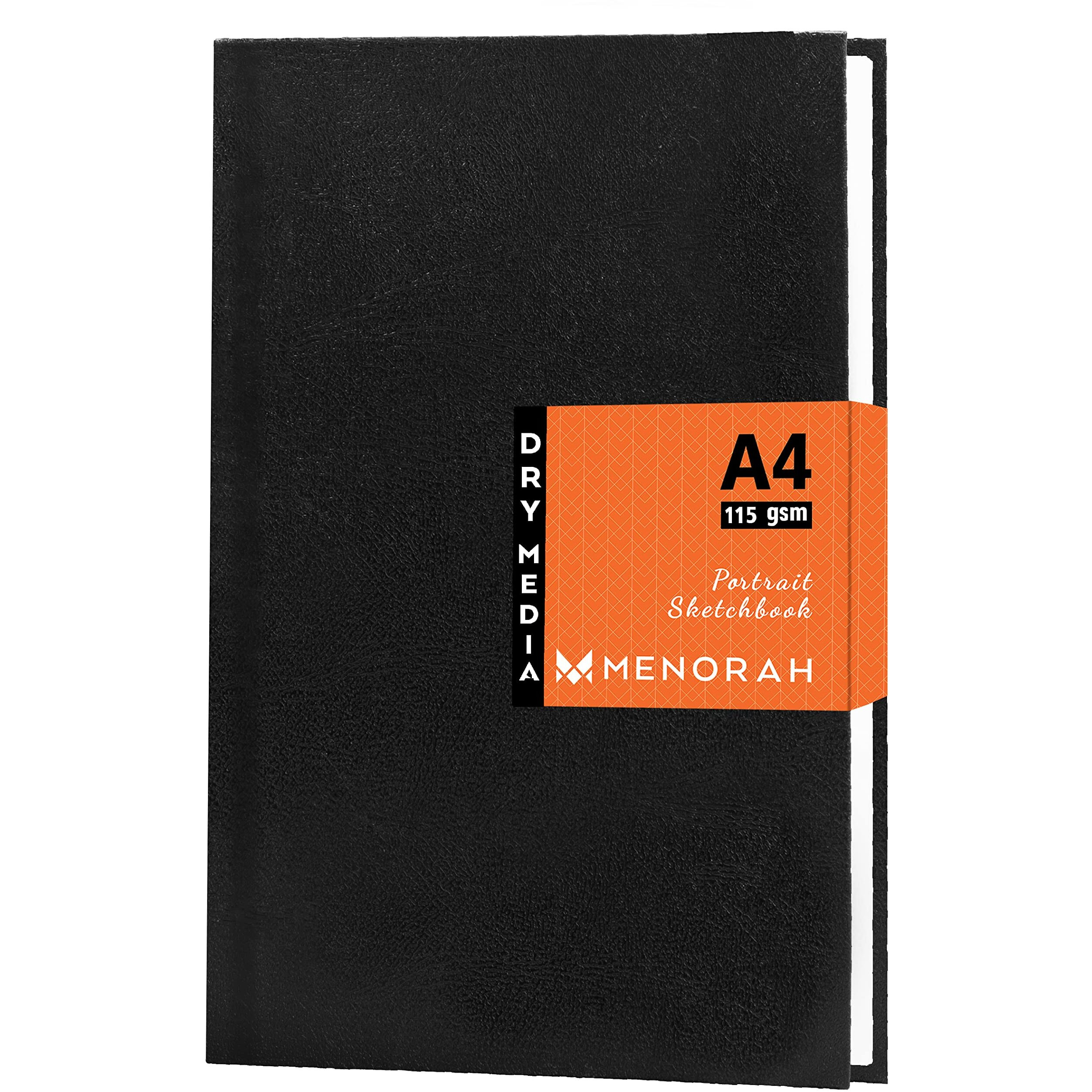 Menorah - Artist Sketch Book - A4-115 Gsm (160 Pages / 80 Sheets) Drawing Notebook - Hard Bound Book - (29.7 Cm X 21 Cm) - Completely Handmade - Portrait- Black, Paper, Oil Pastels