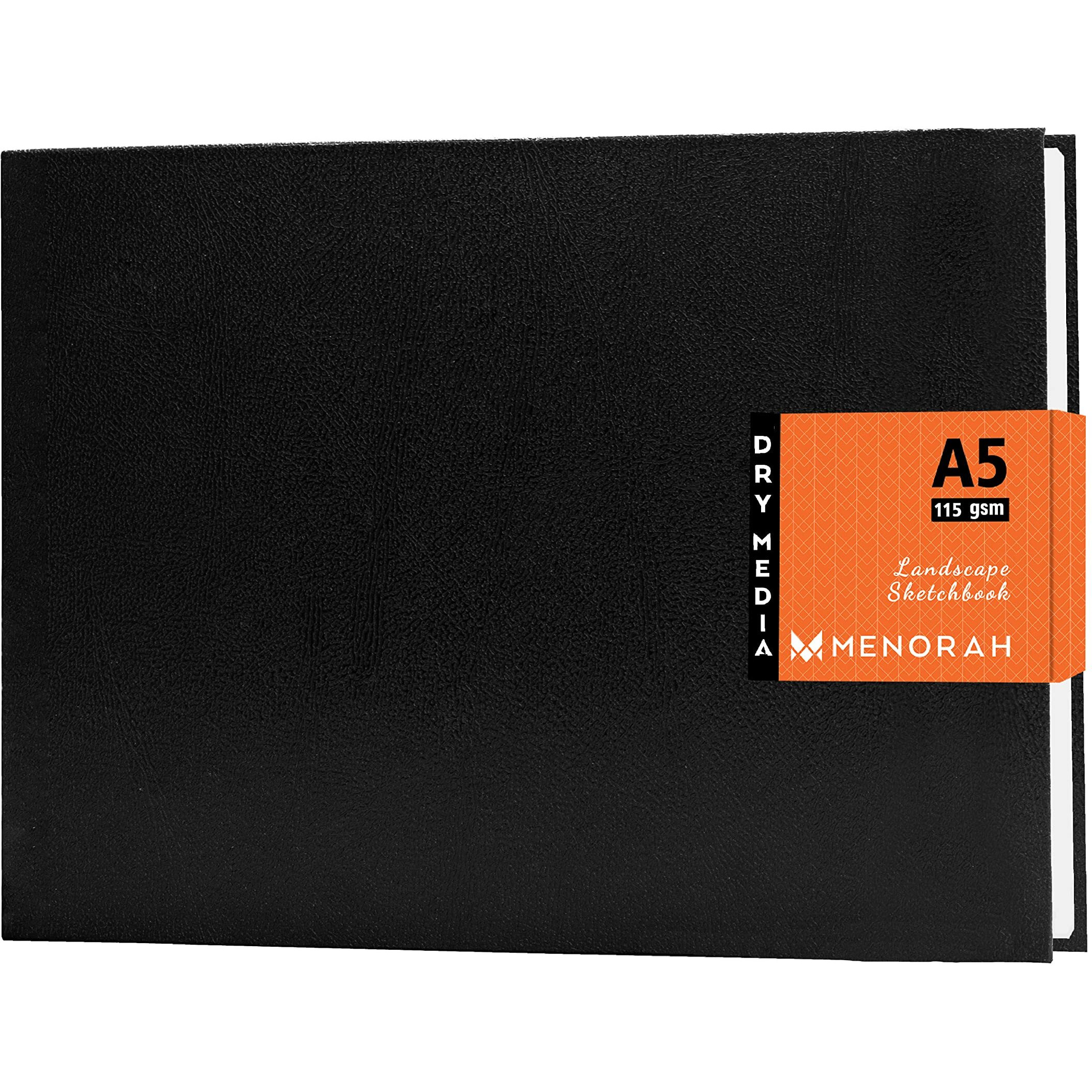Menorah - A5 - Sketch Book For Artist - 115 Gsm (160 Pages / 80 Sheets) - Artist Drawing Book - (14.8Cm X 21.0Cm) - Hard Case Bound - Completely Handmade-Landscape- Black, Paper, Oil Pastels