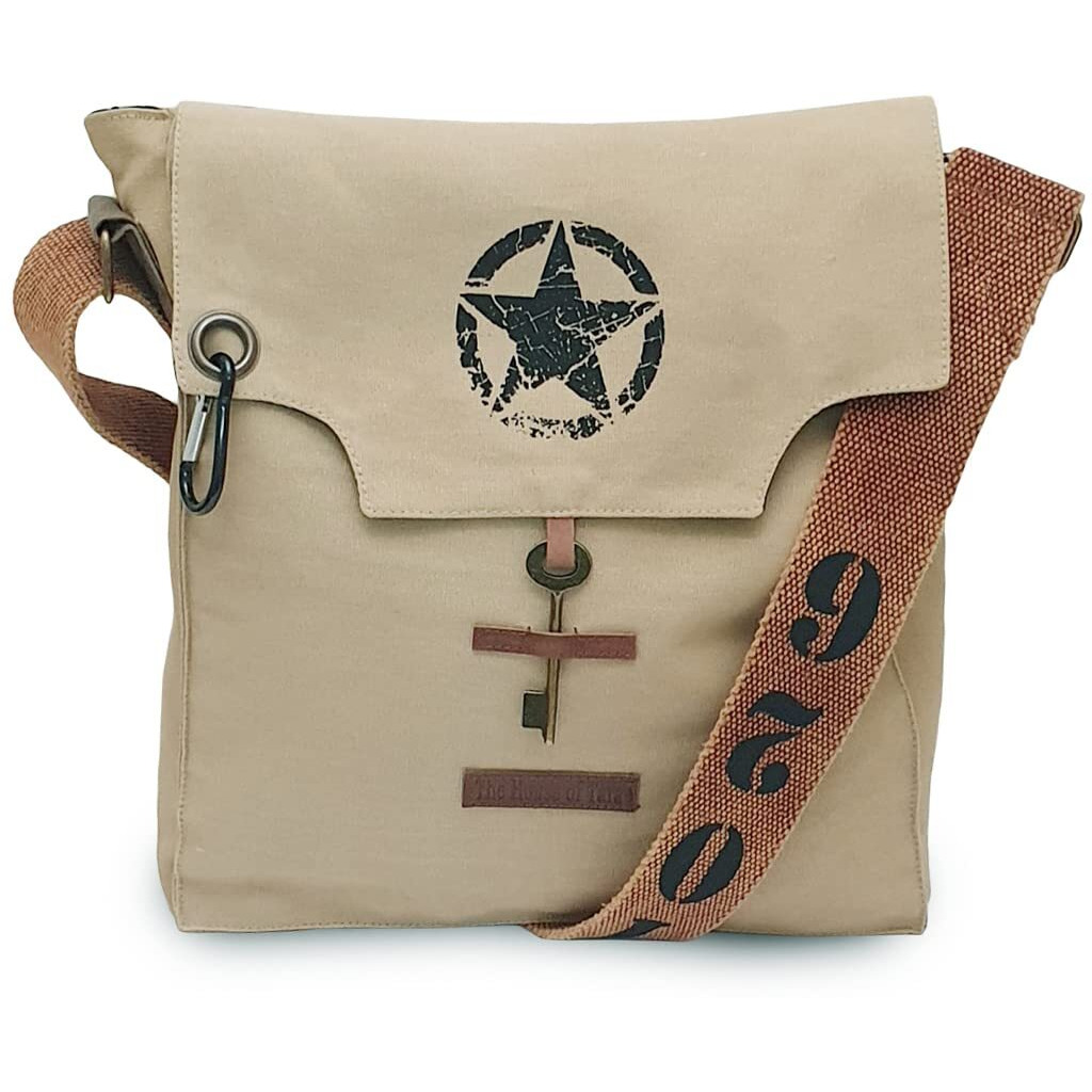 The House Of Tara Sturdy Cotton Canvas Messenger Bags For Men And Women | With Two Magnetic Snap Buttons Flap Closure, Adjustable Body Strap & Multiutility Lobster Hook (Camel)