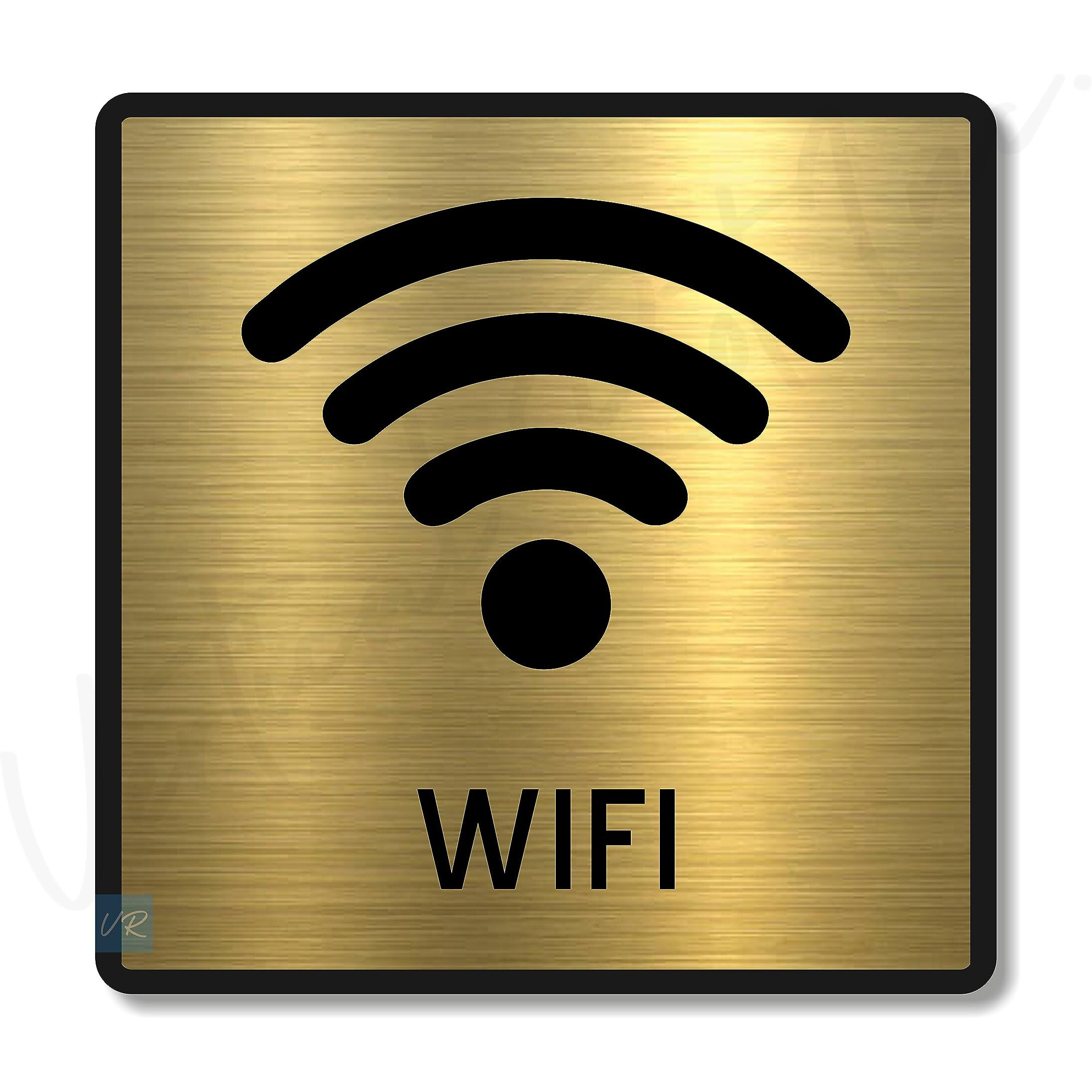 Vertical Root Inc Premium Brush Finish Gold Acrylic Free Wifi Sign Easy To Mount 3M Double Side Tape 5.8 Inch Signage Self-Adhesive Business Stores Cafe Shop Hospital School Office Hotel