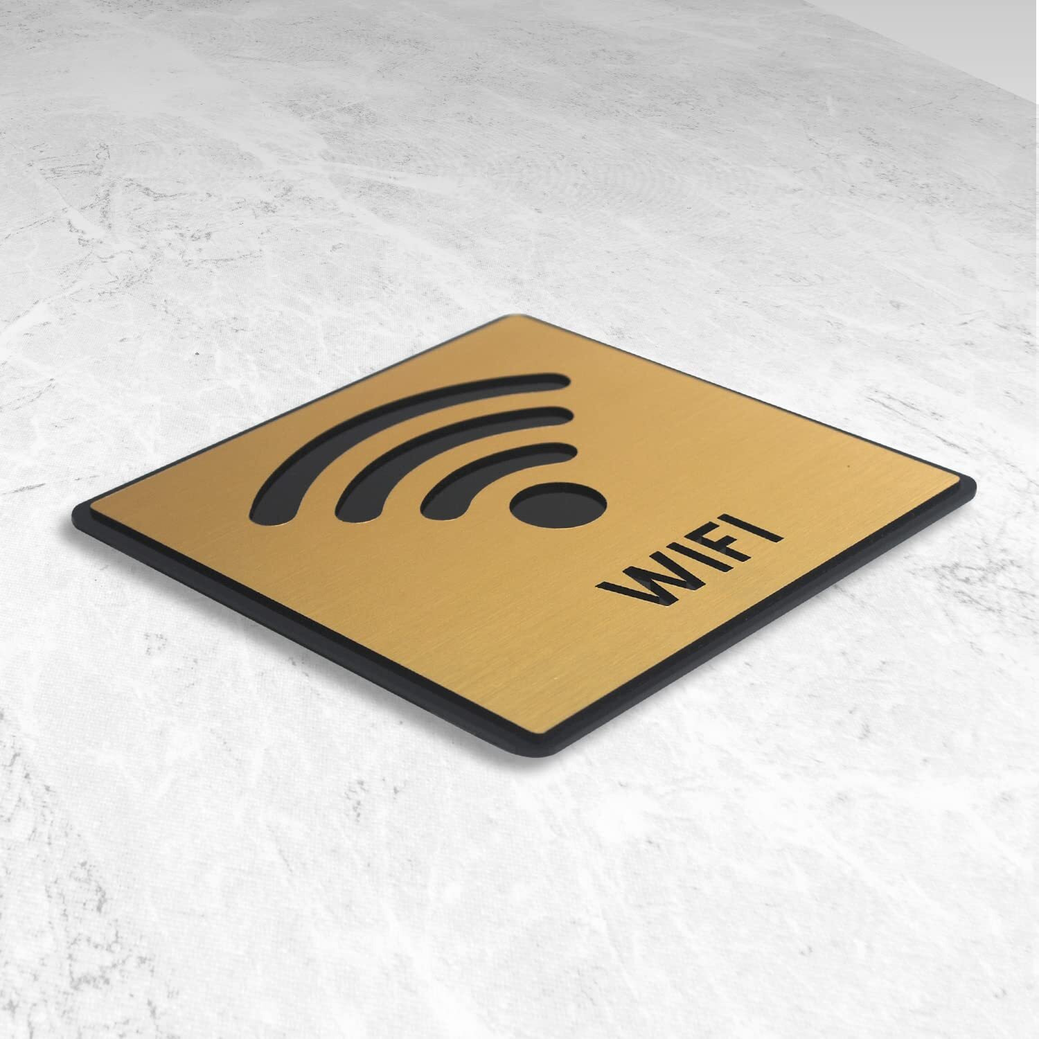 Vertical Root Inc Premium Brush Finish Gold Acrylic Free Wifi Sign Easy To Mount 3M Double Side Tape 5.8 Inch Signage Self-Adhesive Business Stores Cafe Shop Hospital School Office Hotel