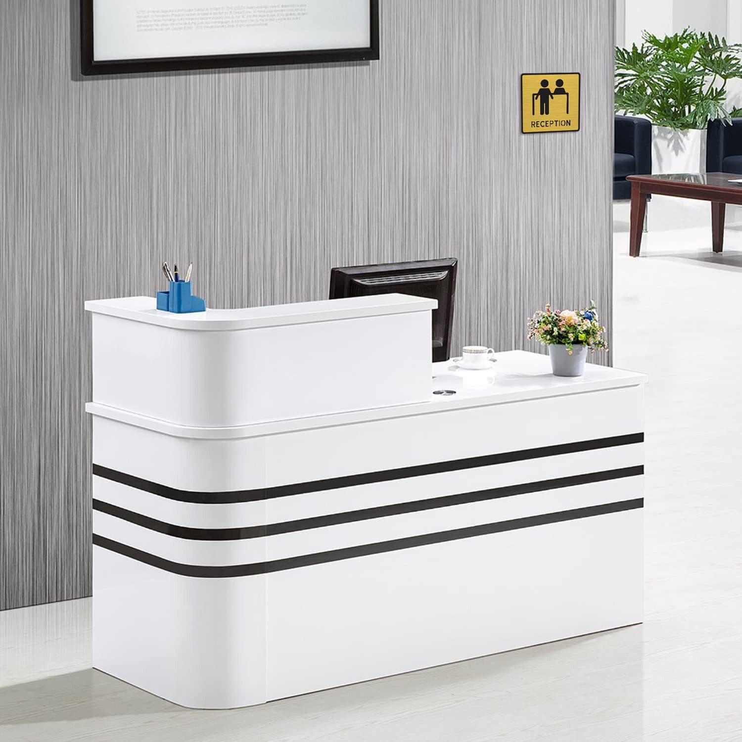 Vertical Root Inc Premium Brush Finish Gold Acrylic Reception Desk Door Sign Easy To Mount 3M Self-Adhesive Tape 5.8 Inch Signage For Resort Hotel Office Corporate Society Hospital Business