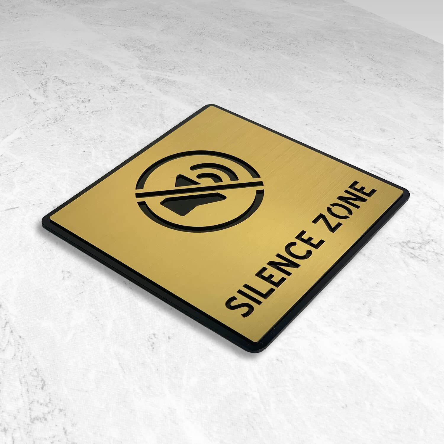 Vertical Root Inc Premium Brush Finish Gold Acrylic Silence Zone Door Sign Easy To Mount 3M Self-Adhesive Tape 5.8 Inch Signage For Office Corporate Hospital Business