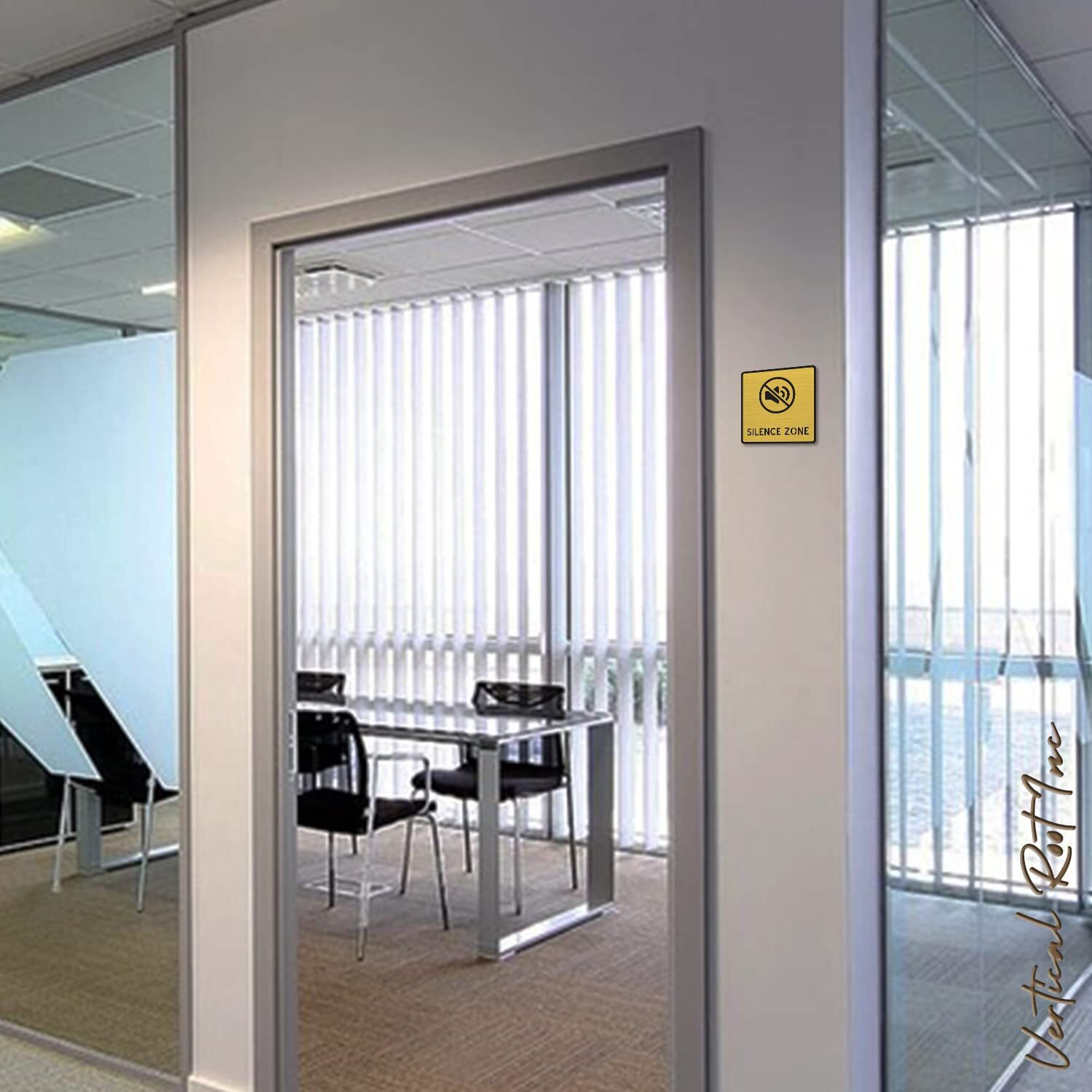 Vertical Root Inc Premium Brush Finish Gold Acrylic Silence Zone Door Sign Easy To Mount 3M Self-Adhesive Tape 5.8 Inch Signage For Office Corporate Hospital Business