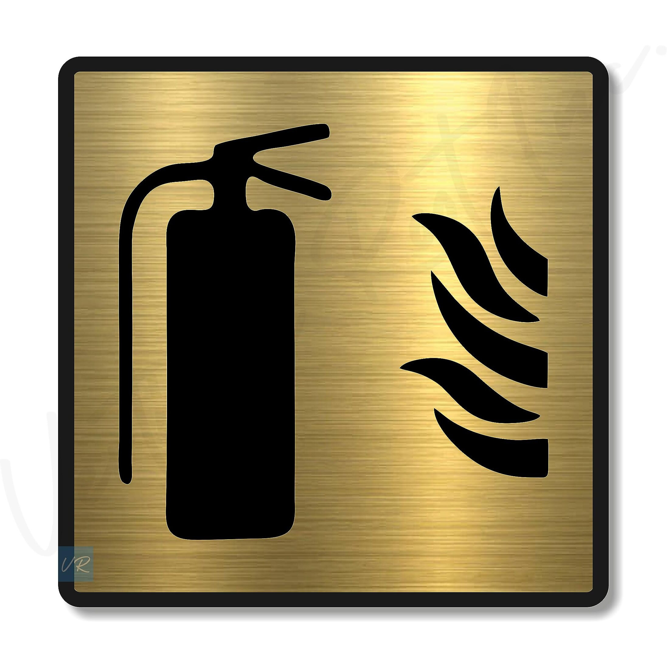 Vertical Root Inc Premium Brush Finish Gold Acrylic Fire Extinguisher Sign Easy Mount 3M Self-Adhesive Tape 5.8 Inch Signage Office Corporate Hospital Business Society Resort Hotels Clubhouse Clinic