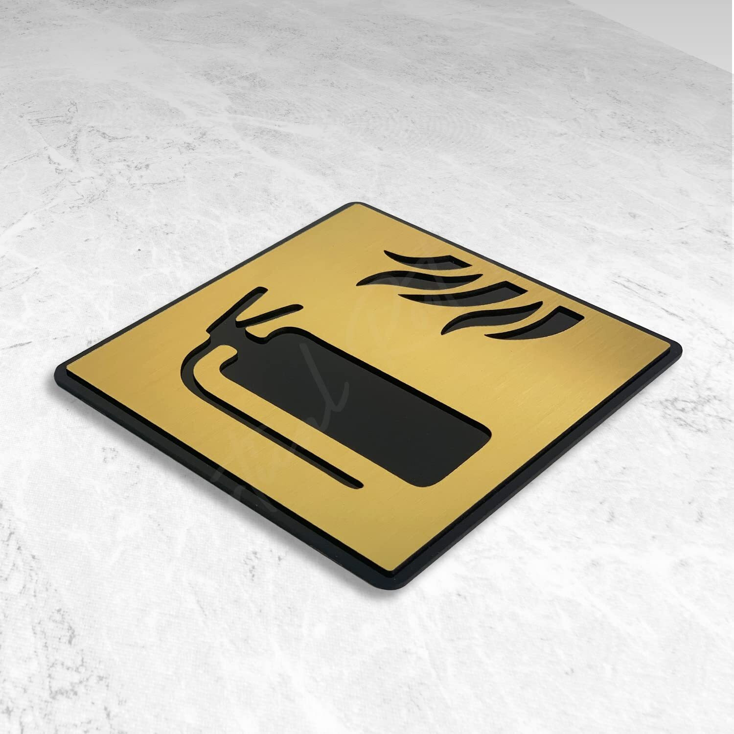 Vertical Root Inc Premium Brush Finish Gold Acrylic Fire Extinguisher Sign Easy Mount 3M Self-Adhesive Tape 5.8 Inch Signage Office Corporate Hospital Business Society Resort Hotels Clubhouse Clinic