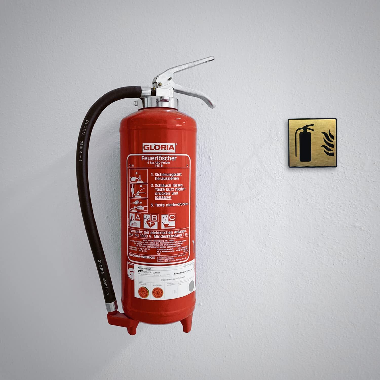 Vertical Root Inc Premium Brush Finish Gold Acrylic Fire Extinguisher Sign Easy Mount 3M Self-Adhesive Tape 5.8 Inch Signage Office Corporate Hospital Business Society Resort Hotels Clubhouse Clinic