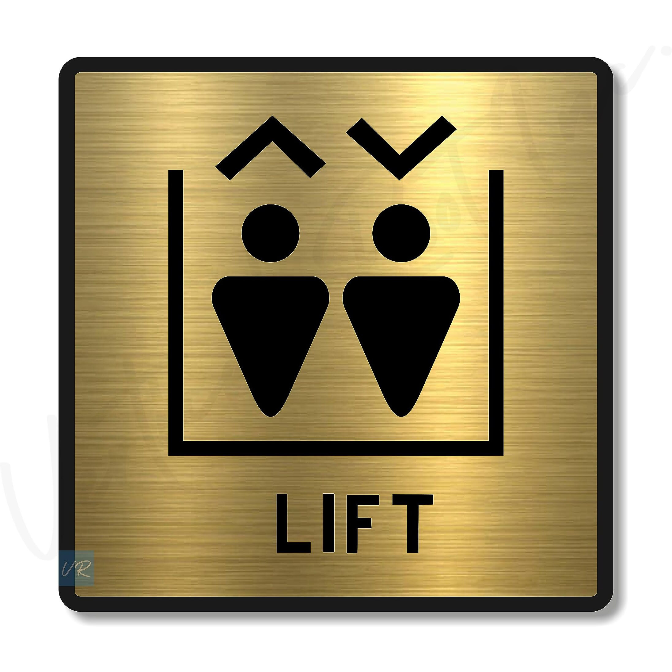 Vertical Root Inc Premium Brush Finish Gold Acrylic Lift Elevator Sign Easy To Mount 3M Double Side Tape 5.8 Inch Signage Self-Adhesive For Society Building Business Hospital School Office Hotel