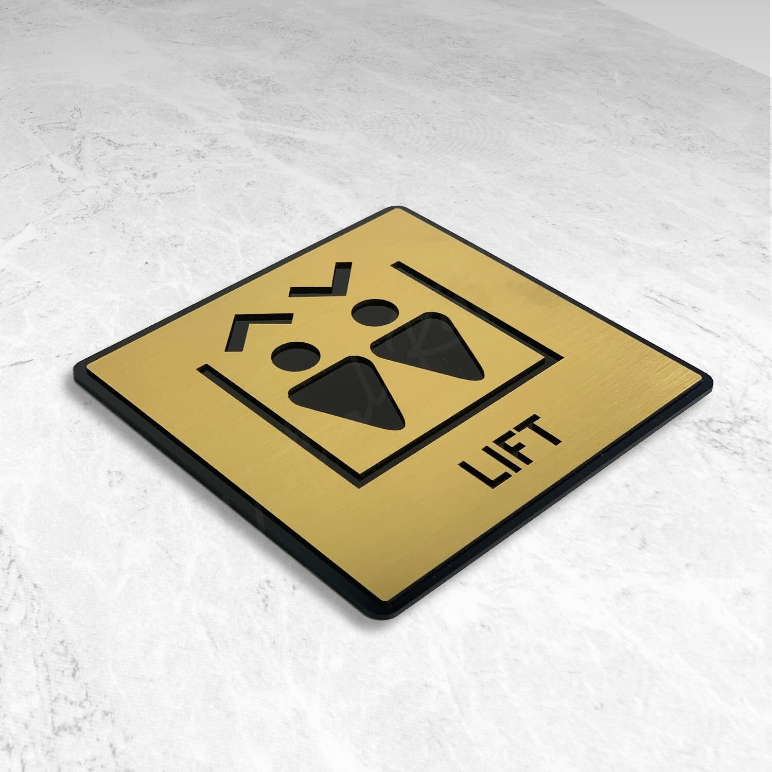 Vertical Root Inc Premium Brush Finish Gold Acrylic Lift Elevator Sign Easy To Mount 3M Double Side Tape 5.8 Inch Signage Self-Adhesive For Society Building Business Hospital School Office Hotel