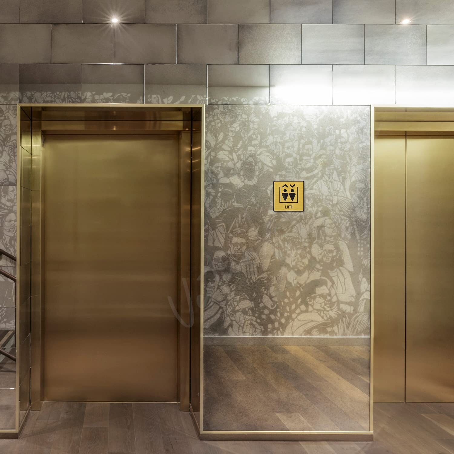 Vertical Root Inc Premium Brush Finish Gold Acrylic Lift Elevator Sign Easy To Mount 3M Double Side Tape 5.8 Inch Signage Self-Adhesive For Society Building Business Hospital School Office Hotel