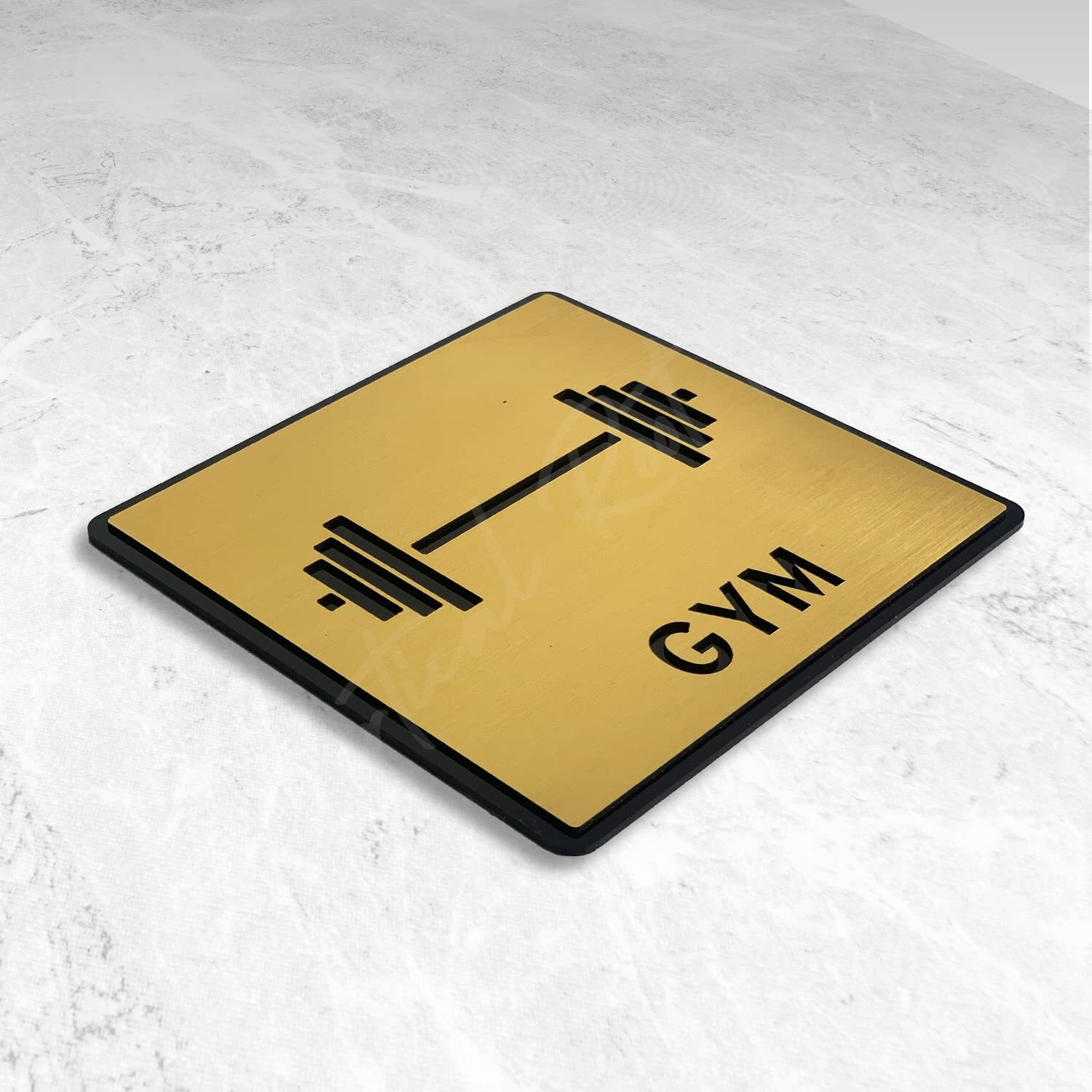 Vertical Root Inc Premium Brush Finish Gold Acrylic Gym Sign Easy To Mount 3M Double Side Tape 5.8 Inch Signage Self-Adhesive For Clubhouse Gym Resort Hotel Fitness House Society