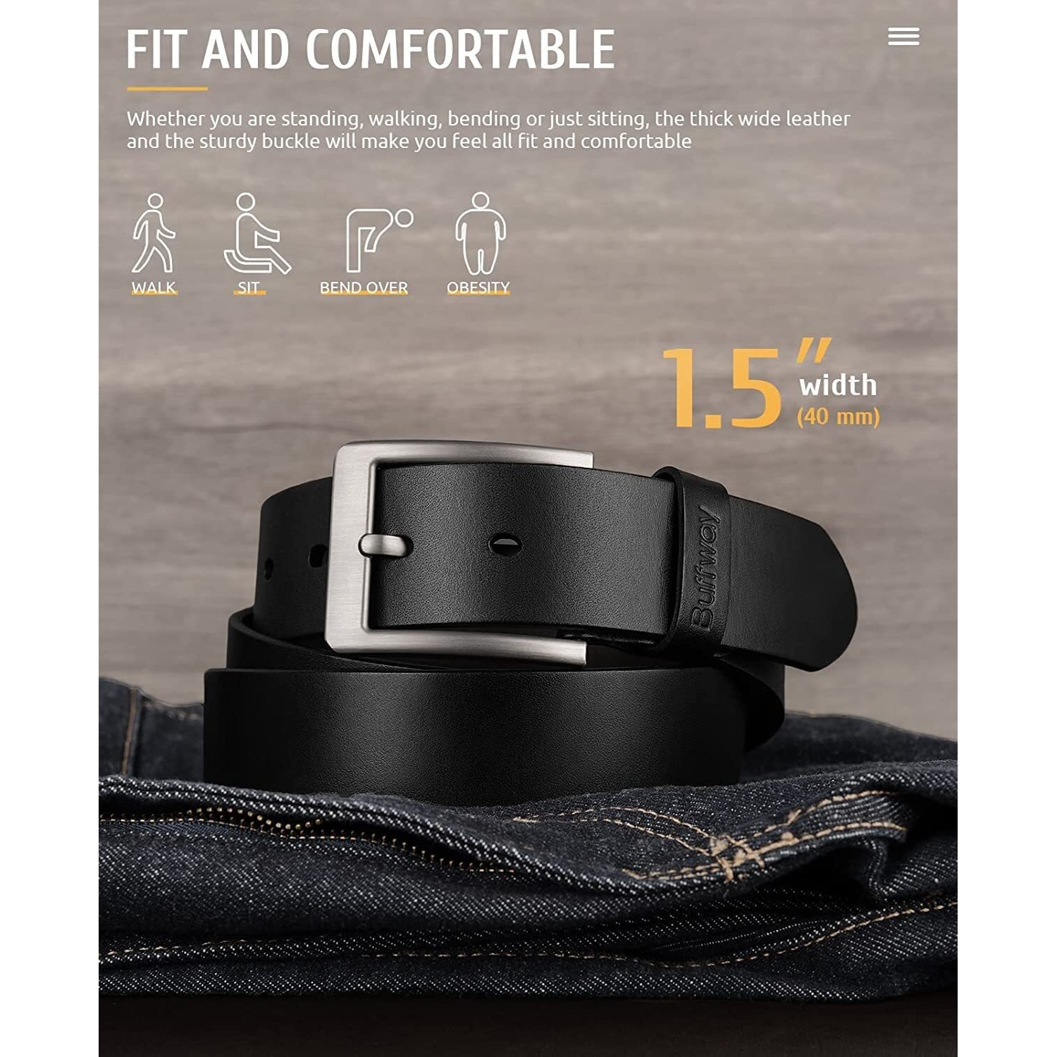 Urban Alfami Genuine Leather Belt For Men | Black | Tmbk-19 | Size 44