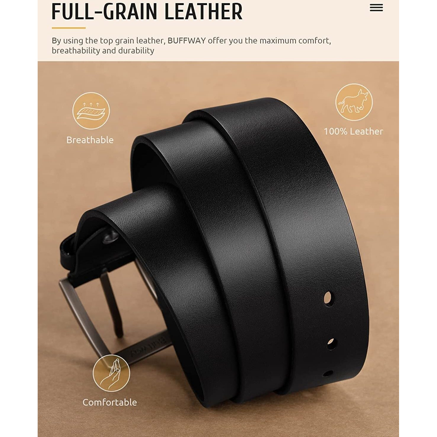 Urban Alfami Genuine Leather Belt For Men | Black | Tmbk-19 | Size 42