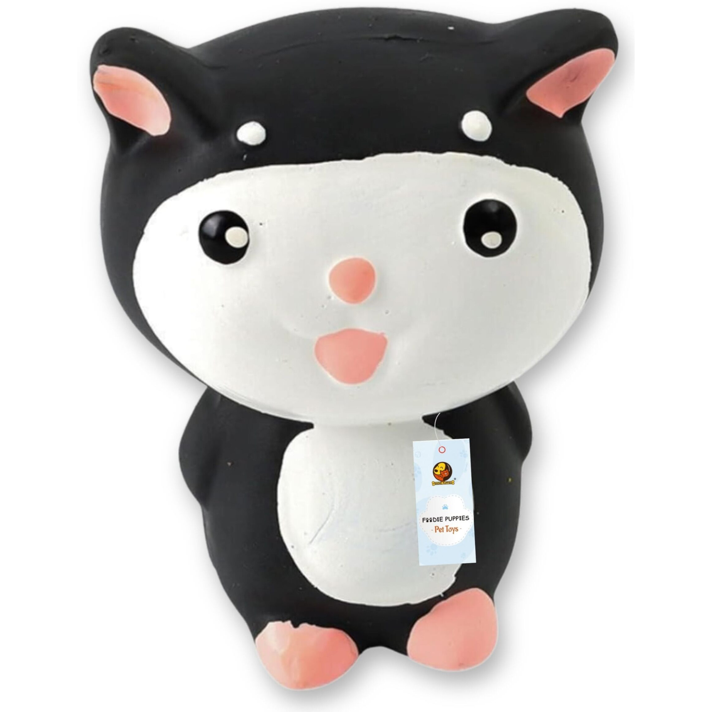 Foodie Puppies Natural Latex Rubber Squeaky Black & White Puppy (Kitty Toy) | Suitable For Puppy, X-Small To Small Dogs (0-10Kgs)| Animal Design, Fetch & Chew Safe Play Toy (Small)