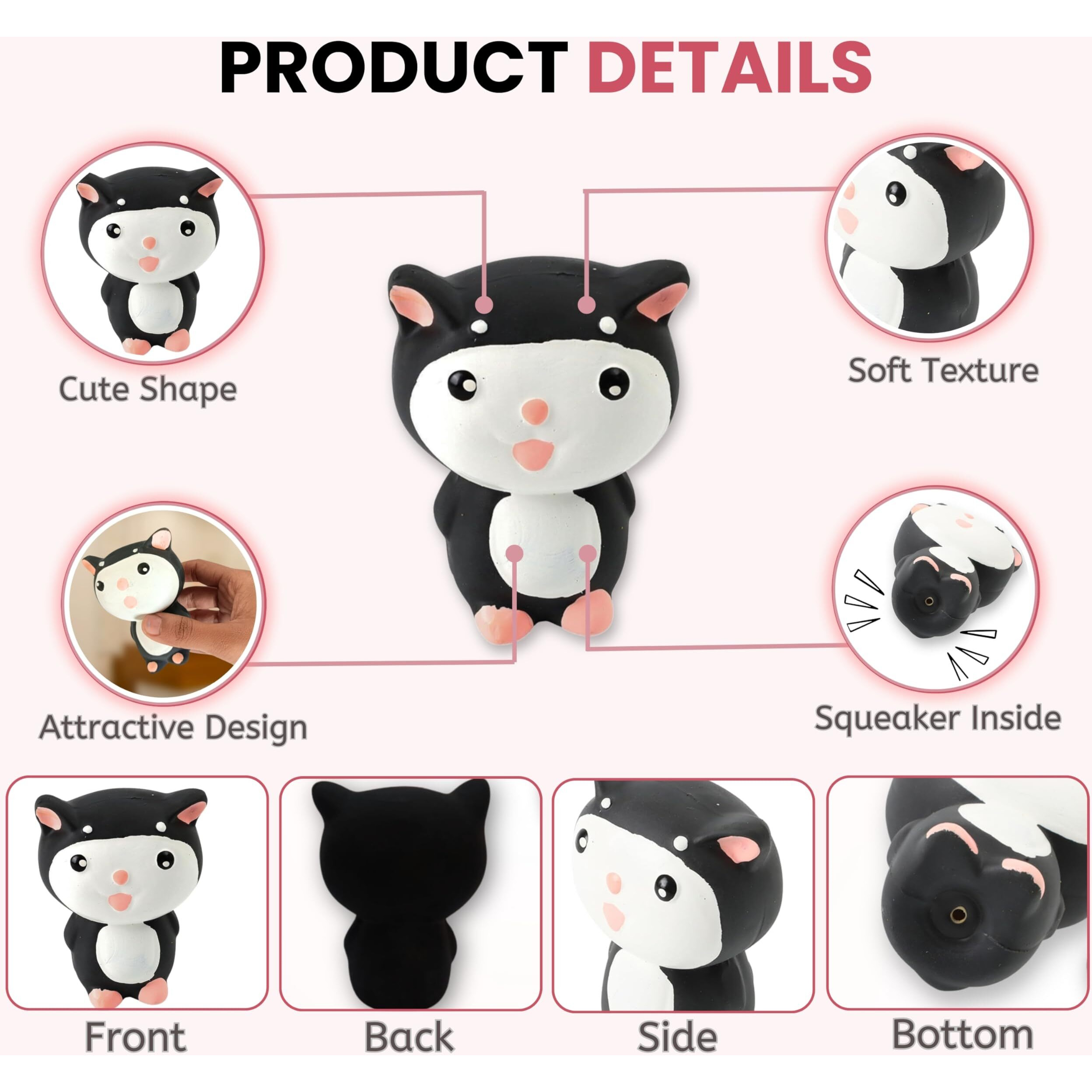 Foodie Puppies Natural Latex Rubber Squeaky Black & White Puppy (Kitty Toy) | Suitable For Puppy, X-Small To Small Dogs (0-10Kgs)| Animal Design, Fetch & Chew Safe Play Toy (Small)