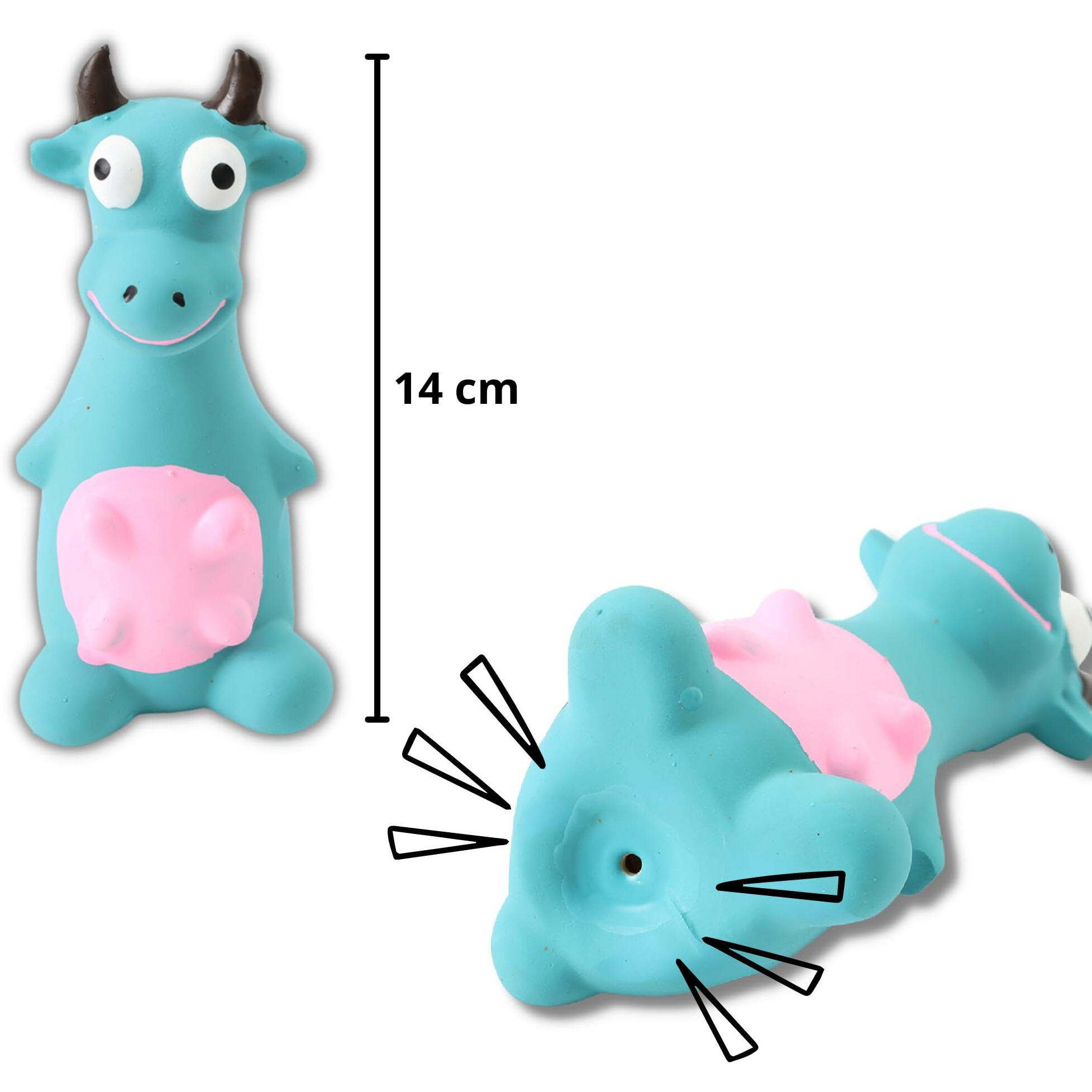 Foodie Puppies Natural Latex Rubber Squeaky (Blue Bull) Dog Toy | Small To Medium Dogs & Puppies | Durable, Animal Design, Fetch & Chew Safe Play Toy | Reduce Separation Anxiety