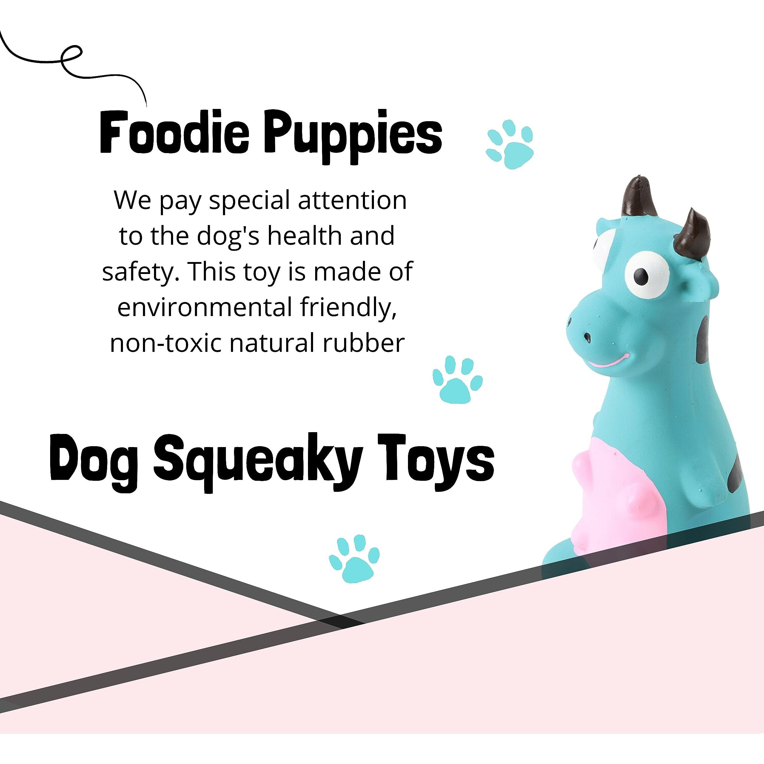 Foodie Puppies Natural Latex Rubber Squeaky (Blue Bull) Dog Toy | Small To Medium Dogs & Puppies | Durable, Animal Design, Fetch & Chew Safe Play Toy | Reduce Separation Anxiety