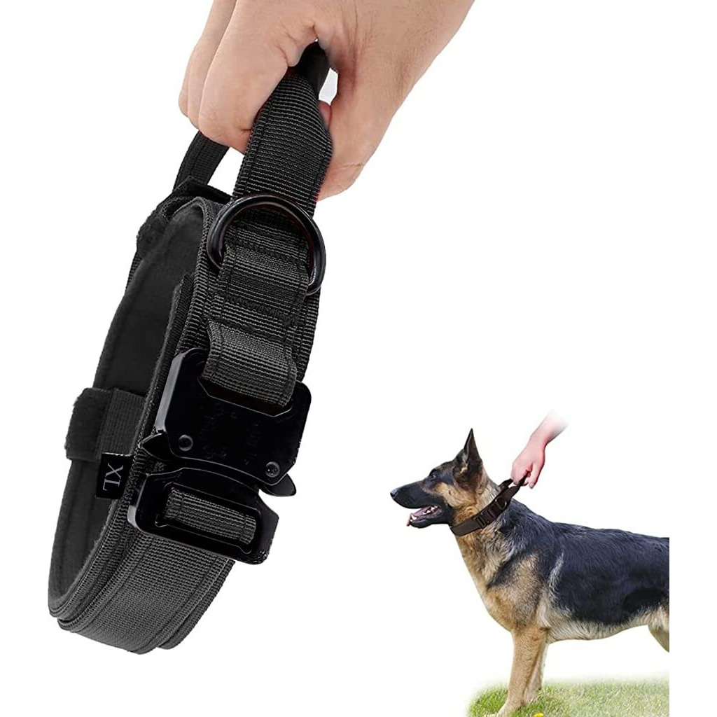 Qpets Dog Collar Adjustable Nylon Tactical Dog Collar With Strap Handle Dogs Training Collar Quick Release Metal Buckle For Small Medium Large Dogs(Black,Xl,19.6''-23.2''/50-59Cm)
