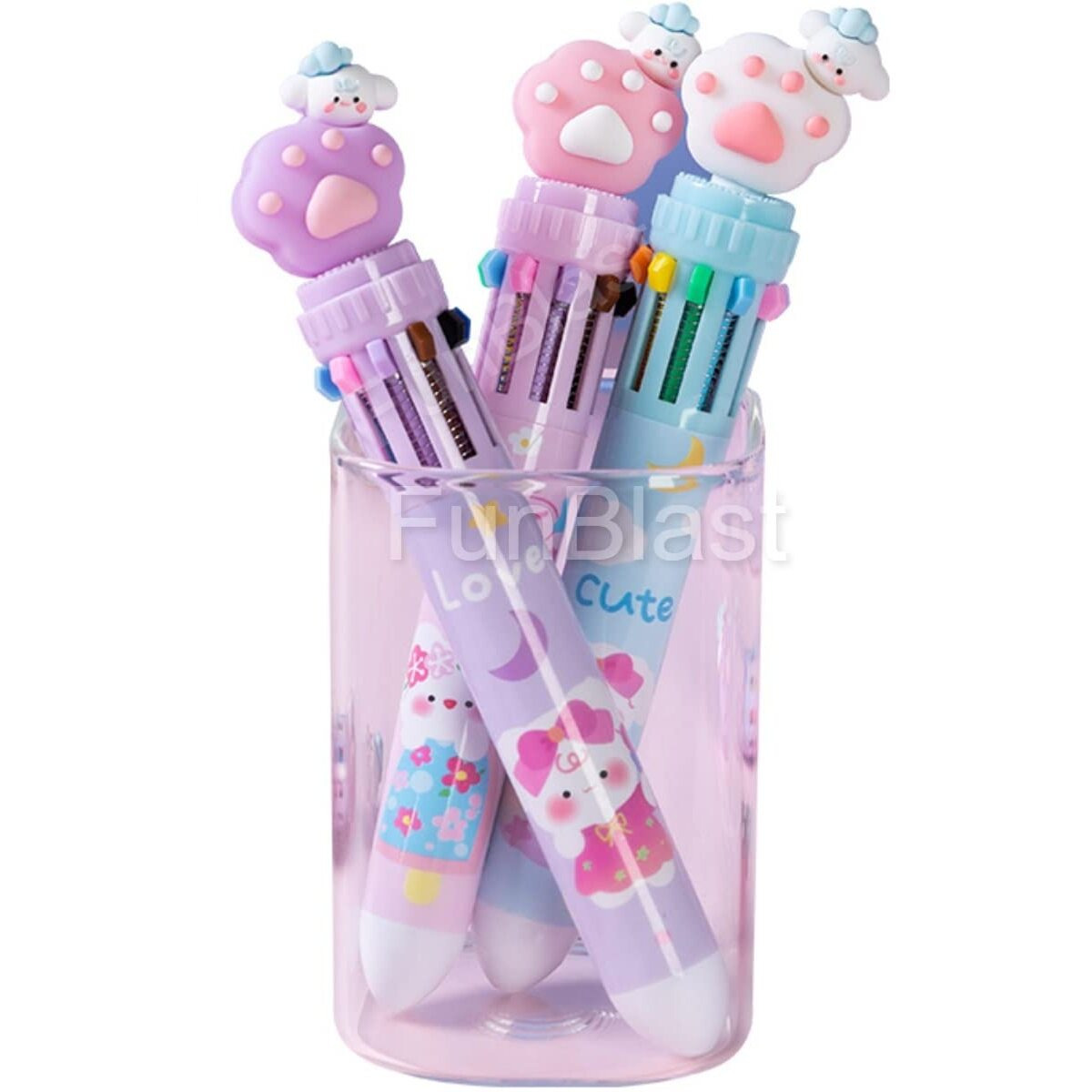 Funblast 10 In 1 Pens For Kids Ball Pen Set For School&Office-Cartoon Pen For Office,School Stationery Items For Kids-Stationary Kit,Stationary Set,Birthday Return Gift (Pack Of 3),Blue