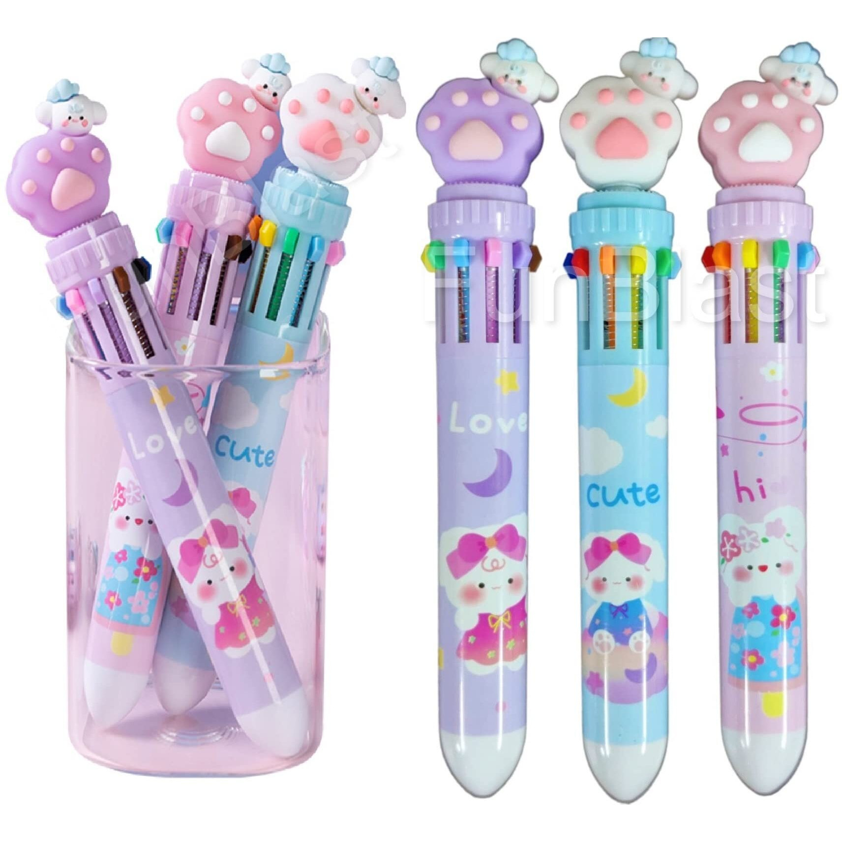 Funblast 10 In 1 Pens For Kids Ball Pen Set For School&Office-Cartoon Pen For Office,School Stationery Items For Kids-Stationary Kit,Stationary Set,Birthday Return Gift (Pack Of 3),Blue