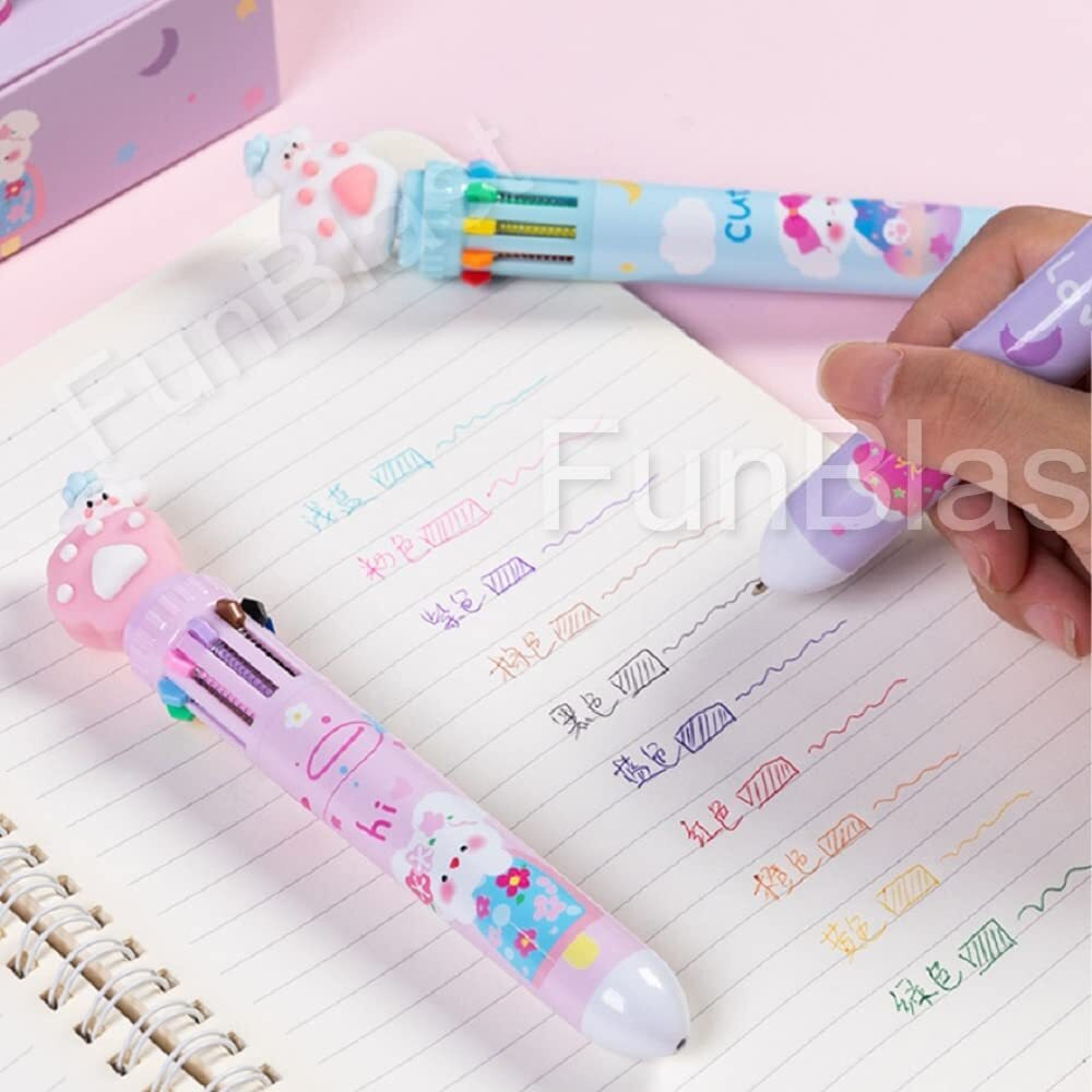 Funblast 10 In 1 Pens For Kids Ball Pen Set For School&Office-Cartoon Pen For Office,School Stationery Items For Kids-Stationary Kit,Stationary Set,Birthday Return Gift (Pack Of 3),Blue