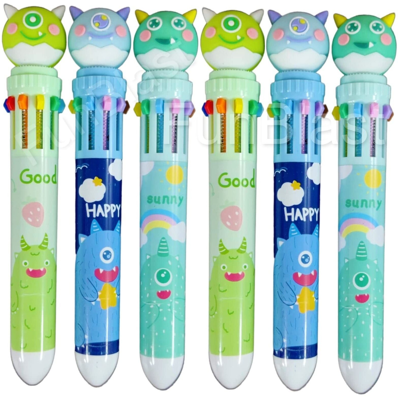 Funblast 10 In 1 Pens For Kids Blue Ball Pen Set For School & Office - Cartoon Pen For Office, School Stationery Items For Kids - Stationary Kit, Stationary Set, Birthday Return Gift (6-Unit)