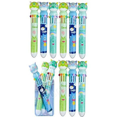 Funblast 10 In 1 Pens For Kids Ball Pen Set For School&Office-Cartoon Pen For Office,School Stationery Items For Kids-Stationary Kit,Stationary Set,Birthday Return Gift (12-Unit),Blue