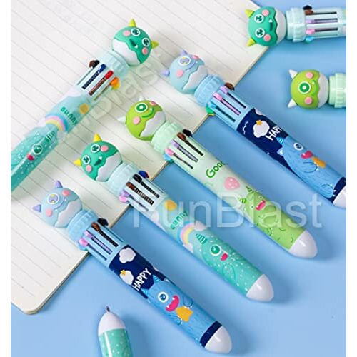 Funblast 10 In 1 Pens For Kids Ball Pen Set For School&Office-Cartoon Pen For Office,School Stationery Items For Kids-Stationary Kit,Stationary Set,Birthday Return Gift (12-Unit),Blue
