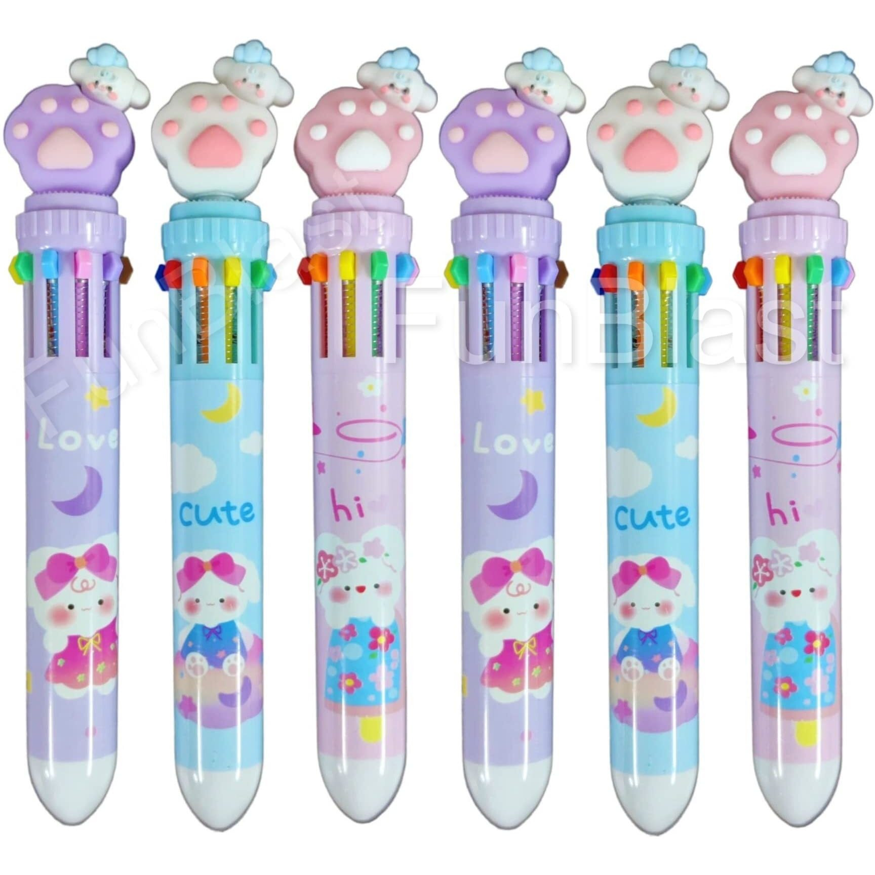 Funblast 10 In 1 Pens For Kids Ball Pen Set For School & Office - Cartoon Pen For Office, School Stationery Items For Kids - Stationary Kit, Stationary Set, Birthday Return Gift (Pack Of 12) Blue