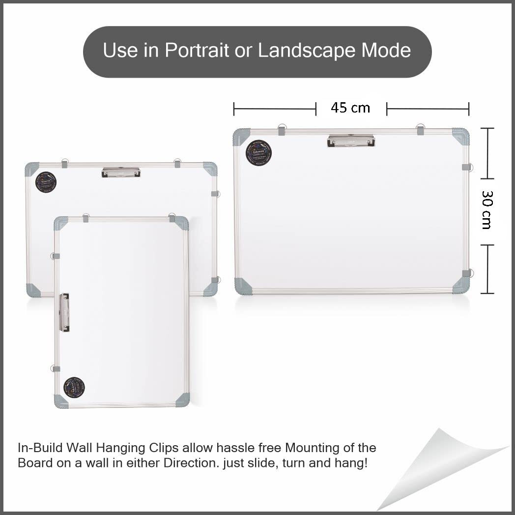 Eduway Magnetic Dry Erase 1.5X1 Feet White Board With Stand | Standing Whiteboard | Table Top With Paper Clip For Study, Memo, To Do List, With 1 Cap-Duster Marker.